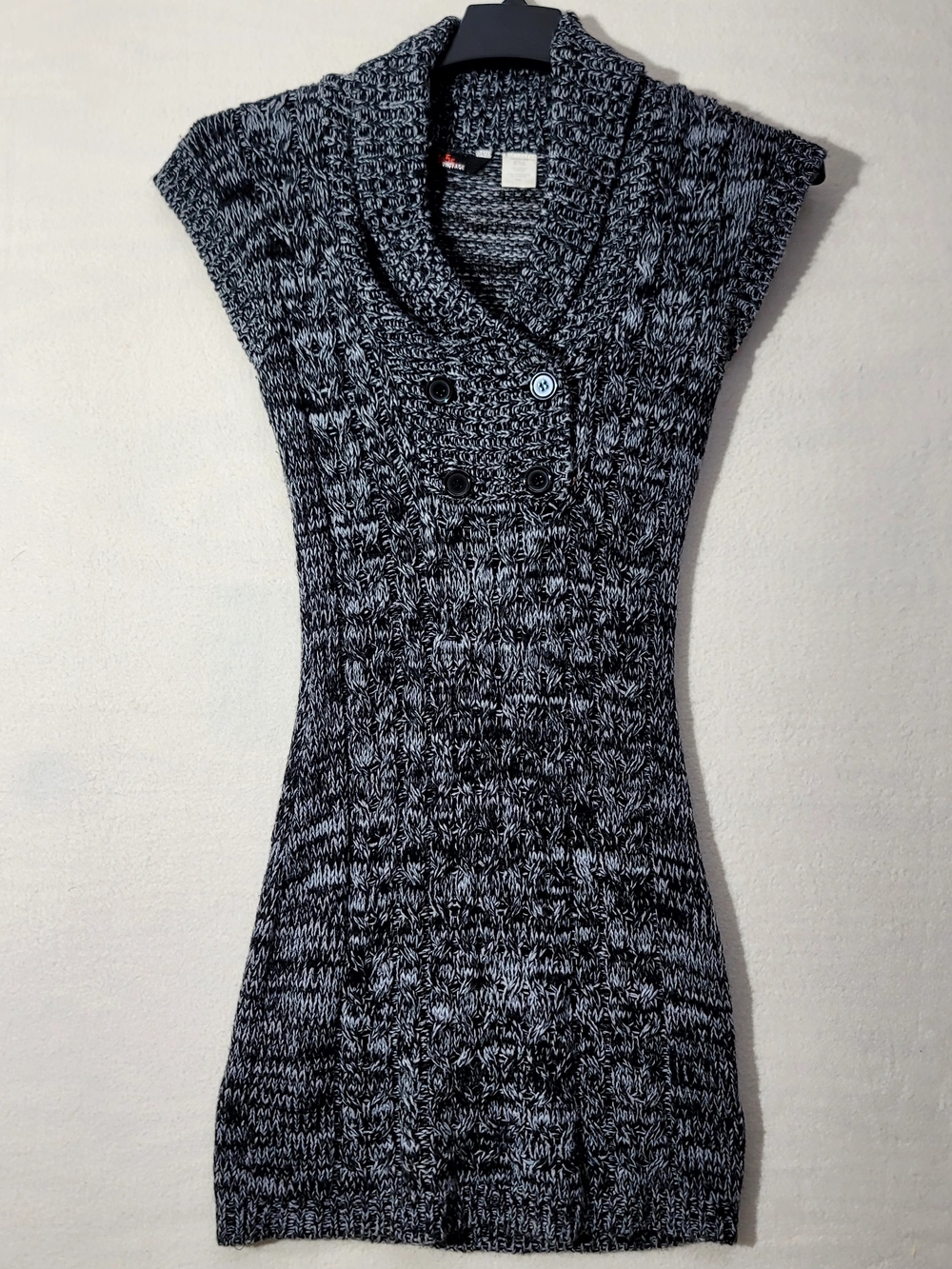 1955 Vintage Black & Gray Marled Cowl-Neck Short-Sleeve Sweater